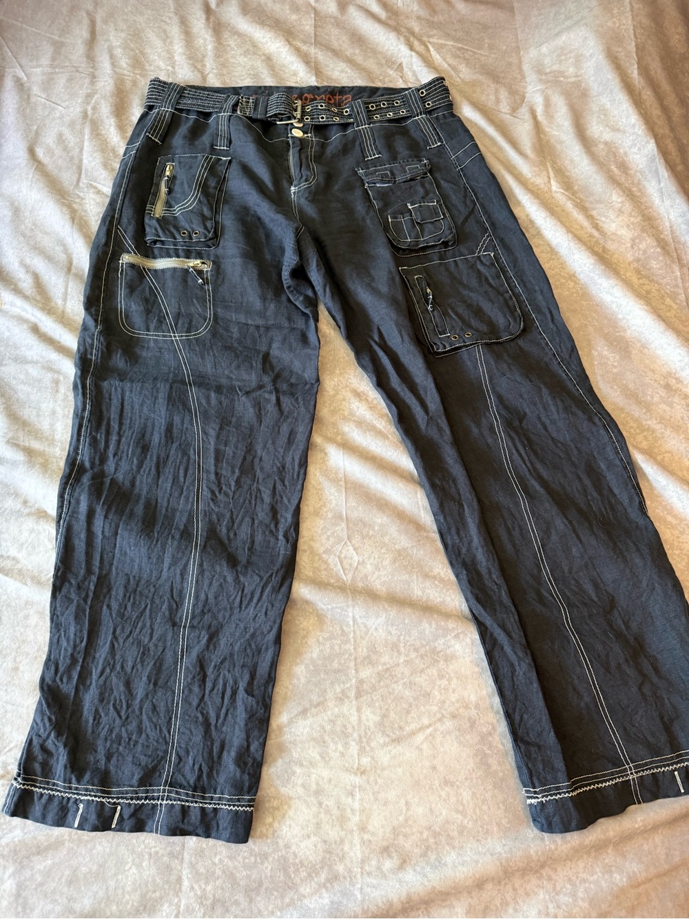 Johnny Was Pete & Greta Cargo Pants with Contrast Stitching 100% linen